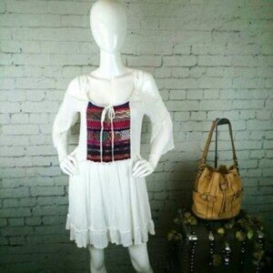 Sand & Spirit Boho Cold Shoulder Coverup Dress Cream Medium